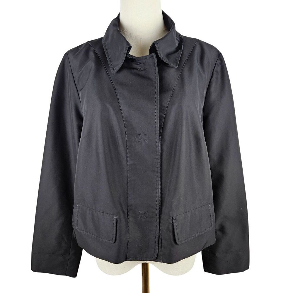 Per Se Evening  Jacket Size 12‎ Snap Close Black Minimalism Polyurethane Coating